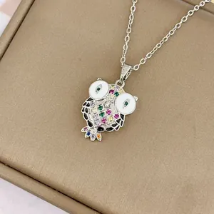 Fashion colorful owl pendant necklace with vibrant gemstone inlay and silver chain