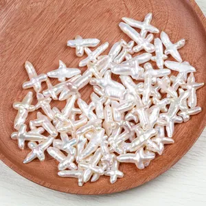 Perles d'eau douce naturelles baroques en forme de croix pour bijoux DIY