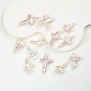 Perles de culture d'eau douce baroques en forme de croix pour création de bijoux DIY
