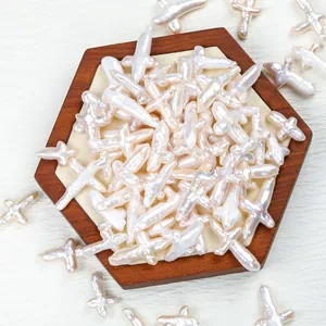 Perles d'eau douce baroques naturelles en forme de croix pour création de bijoux DIY