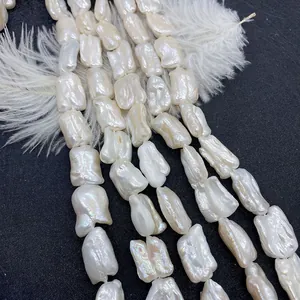 Perlas de agua dulce barrocas blancas irregulares 15x23mm para creación de joyas y accesorios