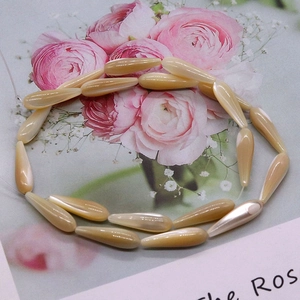 Teardrop champagne shell beads string for DIY necklaces with natural iridescent luster