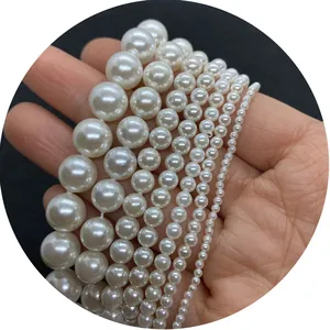 White faux pearl beads strands in multiple sizes ranging from 1.5mm to 16mm for DIY jewelry