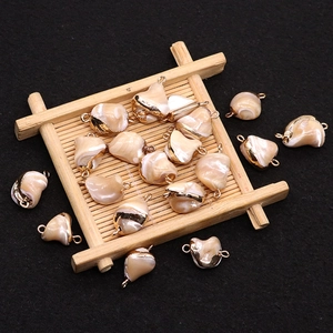 Natural Sea Shell Tooth Shape Pendant Connector Golden Edging Double Hole Jewelry Making Component Irregular Shell Charms