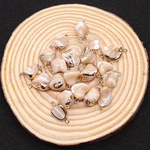 Natural sea shell tooth shaped pendant with gold plated metal edge for DIY jewelry