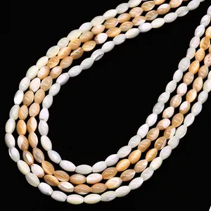 Natural sea shell rice-shaped bead necklace with four layers and pearl luster finish