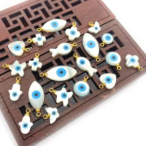Breloques Mauvais Œil en Nacre pour la Fabrication de Bijoux Pendentifs en Coquillage Naturel Anneau Plaqué Or Accessoires DIY pour Collier Boucles d'Oreilles