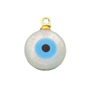 Pendentif œil porte-bonheur rond avec connecteur doré pour la création de bijoux DIY