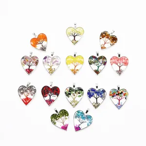 Heart shaped natural stone Tree of Life pendants for DIY necklace jewelry making