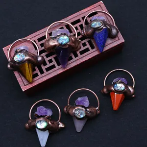 Pijlpuntvormige Natuursteen Amethist Hanger Abalone Schelp Koperen Charm Alleen Hanger Zonder Ketting Voor DIY Kettingen Maken