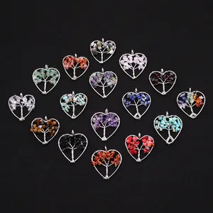 Ciondoli a cuore Albero della Vita con pietre naturali e filo d'argento per gioielli
