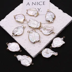 Baroque freshwater pearl connectors with gold plated double loops for DIY jewelry making