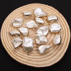 Baroque style faux pearl connectors with gold trim for DIY jewelry making