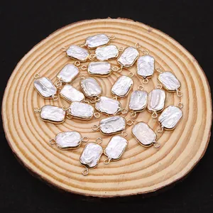 Natural rectangular baroque pearl connectors with gold plating for DIY jewelry making