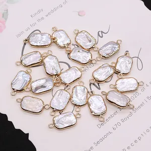 Baroque rectangle freshwater pearl pendants with gold plated connectors for DIY necklaces