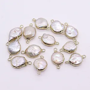 Lot de 12 connecteurs en perles baroques naturelles avec bords dorés pour création bijoux DIY