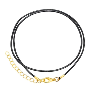 Black wax cord necklace with gold lobster clasp and adjustable extender chain