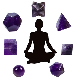 7-piece Amethyst Chakra Geometry Set with Metatron Cube for Meditation and Healing