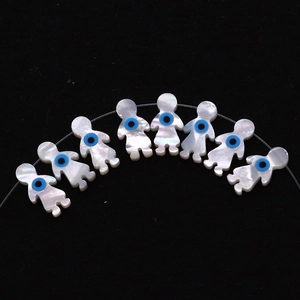 Natural shell boy and girl beads with blue evil eye motifs for DIY jewelry making