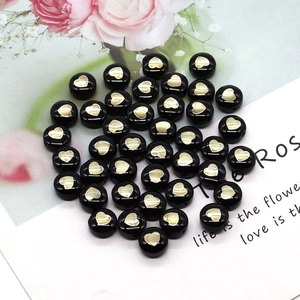 Handmade black glass beads 6mm with golden heart pattern for DIY jewelry making