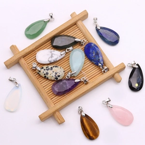 Assorted teardrop gemstones with silver clasps for DIY necklace making jewelry