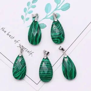 Faceted malachite style teardrop pendants with silver bails for DIY jewelry making