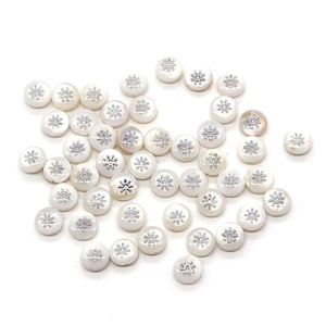 Natural White Shell Round Flat Loose Beads With Silver Pattern For DIY Necklace Bracelet Jewelry Making Handicraft Supplies
