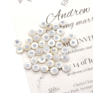 Natural white shell beads with silver star pattern for DIY jewelry making and necklaces