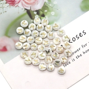 Natural round shell beads with gold butterfly print for DIY necklace and bracelet crafting