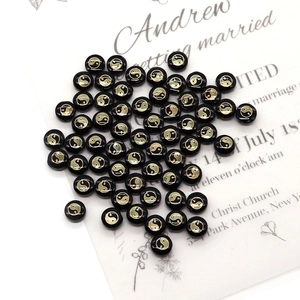 Natural black shell beads with gold yin yang print for DIY necklace and bracelet jewelry