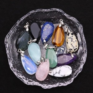 Facetted natural stone teardrop pendants in crystal and amethyst for DIY necklaces