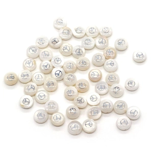 Polished white freshwater shell beads with silver star pattern for DIY jewelry crafts