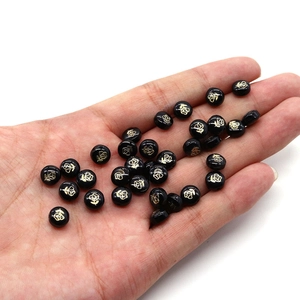 Natural black shell beads with golden rose patterns for DIY necklace jewelry making