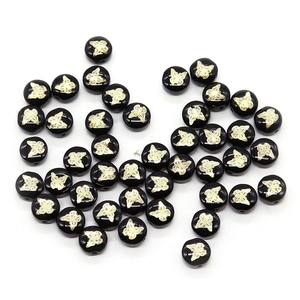 Natural black shell beads with golden butterfly pattern for DIY jewelry making and crafts