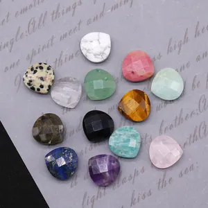 Set of 12 multi-color natural faceted heart gemstones for DIY necklace jewelry making