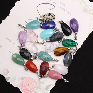 Water drop faceted natural stone pendants in various colors with silver metal clasps