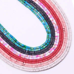 U-shaped arrangement of colorful square natural stone beads for DIY jewelry making