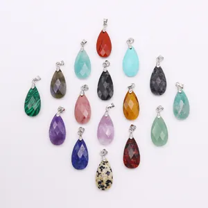 Set of 16 faceted teardrop gemstone pendants in various natural colors and textures