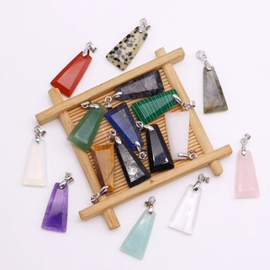 Natural Stone Trapezoid Pendants With Metal Bail For DIY Jewelry Making Amethyst Lapis Lazuli Polished Healing Stones