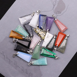 Natural malachite and amethyst trapezoid stone pendants with silver metal bails