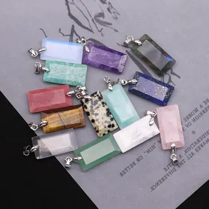 Rectangle natural stone pendants with silver metal clasps including quartz and turquoise