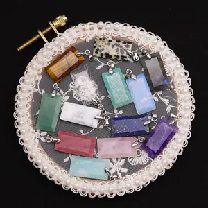 Set of 12 rectangular natural stone pendants in vibrant colors for DIY jewelry making