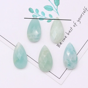 Detail showing five teardrop faceted Amazonite stones with natural white textures