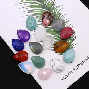 Faceted teardrop natural stone pendants in quartz, lapis, and jade for DIY jewelry