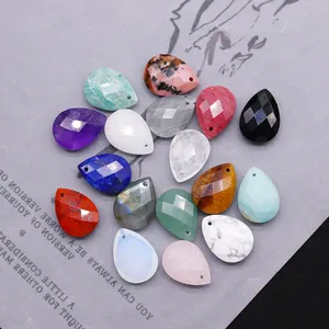 Faceted teardrop pendants made of natural gemstones and quartz crystals for DIY jewelry