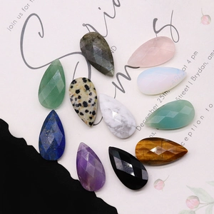 Faceted teardrop natural gemstone pendants including lapis lazuli and rose quartz for DIY jewelry