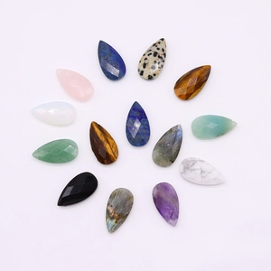 Set of 12 faceted teardrop natural stone pendants including lapis and opal for DIY jewelry
