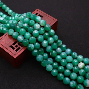 Natural Green Striped Agate Round Beads Polished Semi Precious Stone Loose Beads For DIY Necklace Jewelry Making Gift