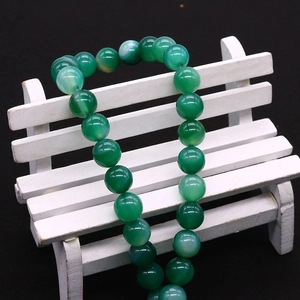 Polished green striped agate round beads for DIY jewelry and beaded necklaces