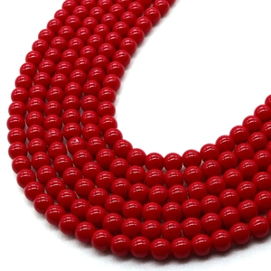 Cuentas redondas de cerámica roja brillante pulidas para hacer joyas DIY y collares